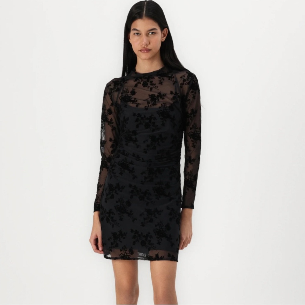 Abercrombie and Fitch Paloma Dress. Black with Velvet Flowers. Size S